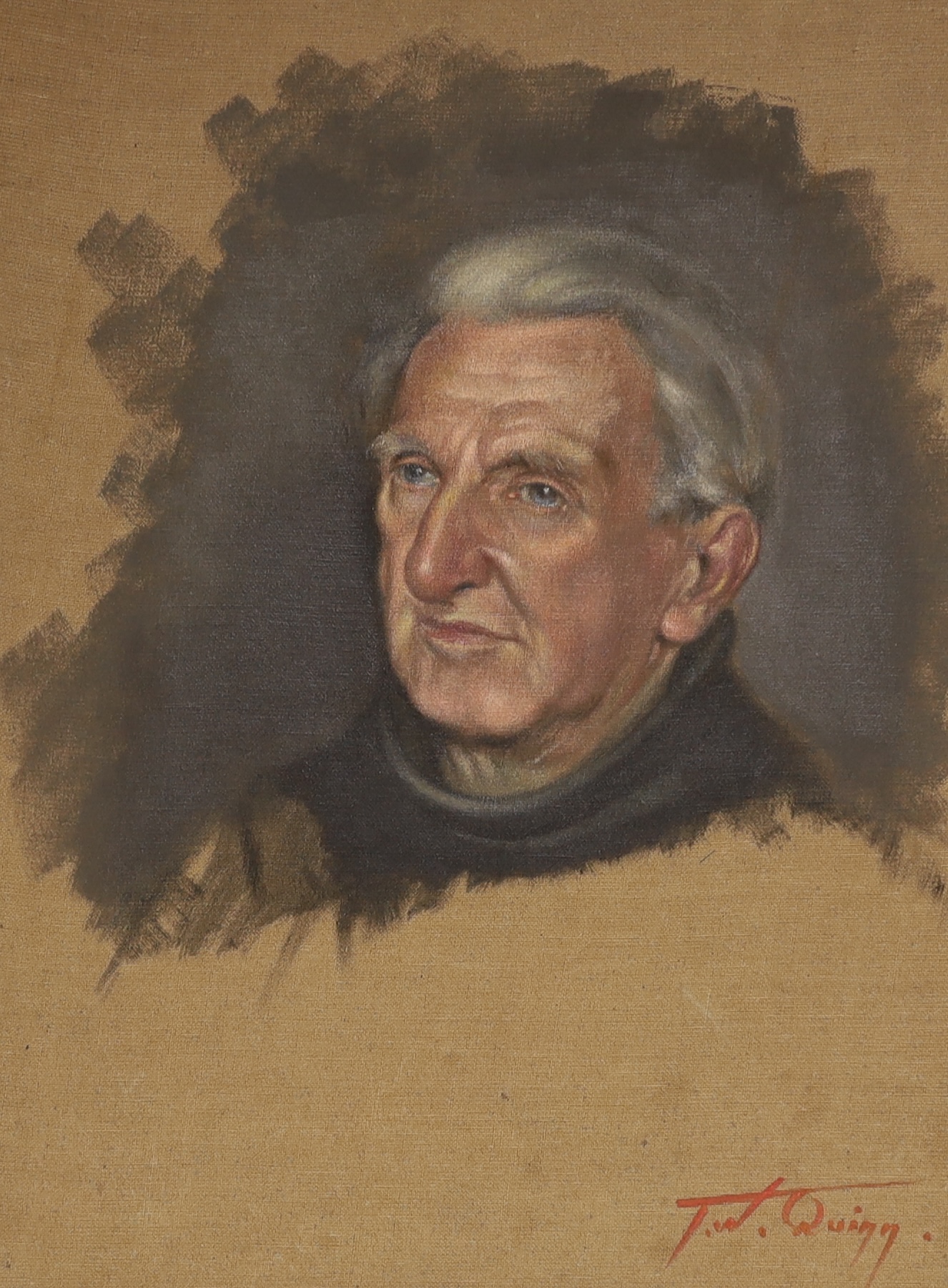 Tom W. Quinn (1918-2015), oil on canvas board, Portrait of a gentleman, 'Shan Gannon', signed, 44 x 34